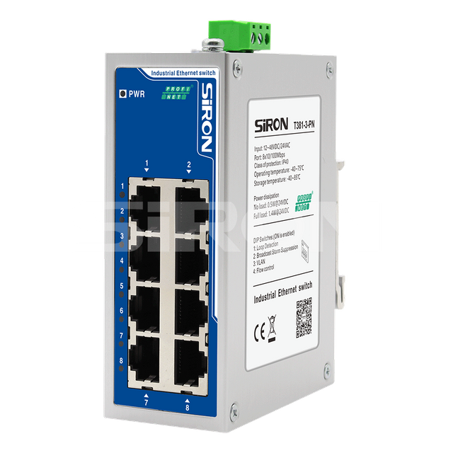 Siron T381-3-PN未管理的8个端口PROFINET协议高精度工业开关